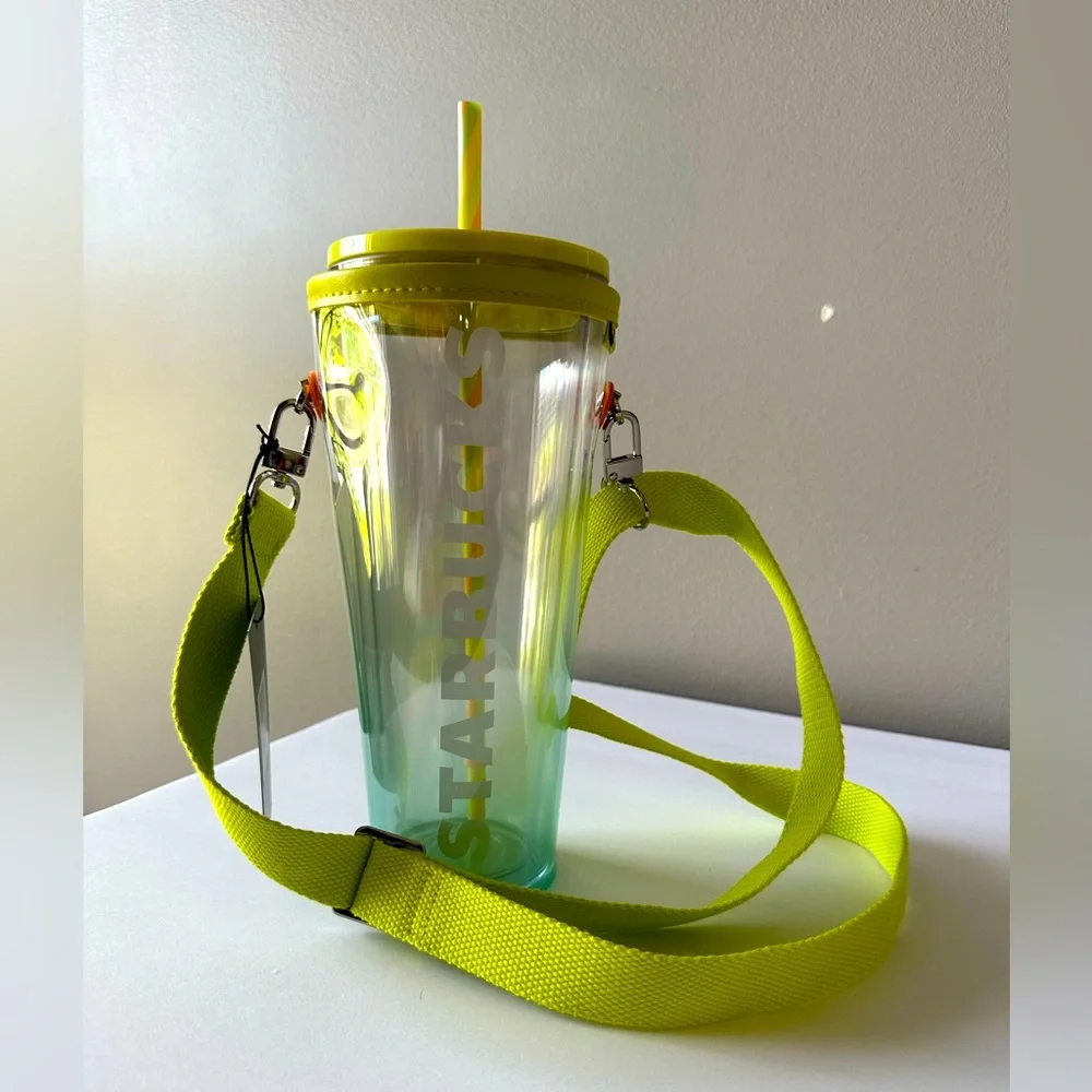 Starbucks Clear Tumbler with Neon Yellow Lid‎ and Strap
